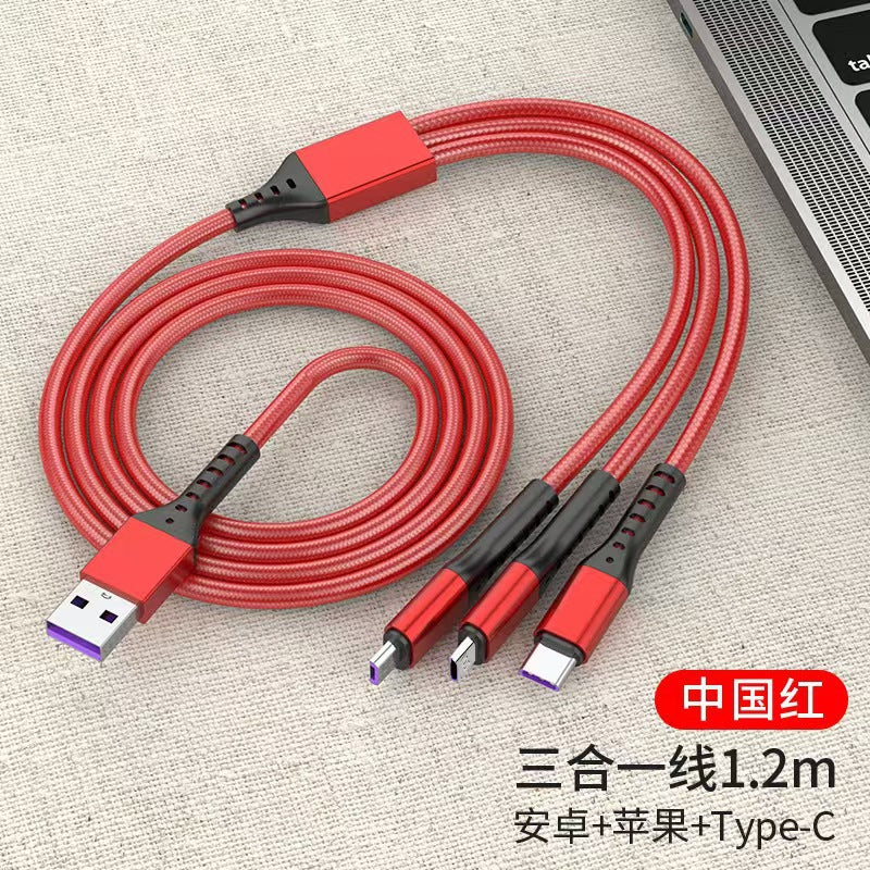 66w fishing net 3-in-1 charging cable, compatible with huawei and apple phones, fast charging cable, one-to-three charging cable wholesale