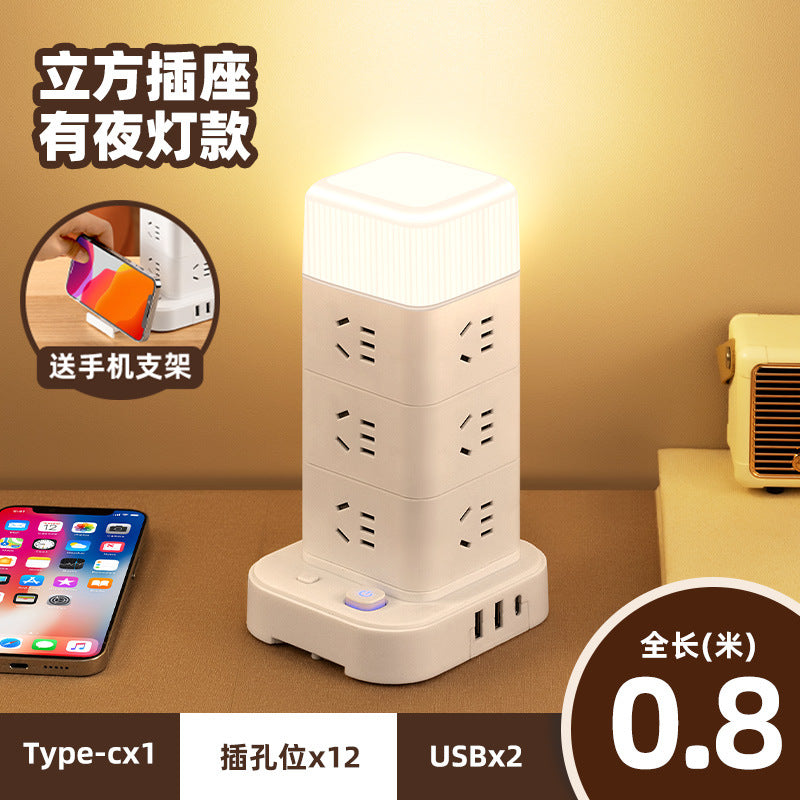 Smart vertical power strip socket with usb mobile phone charging multi-port tower office for home creative power strip rubik's cube