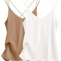 2 pack women's satin camisole v neck cross back sleeves