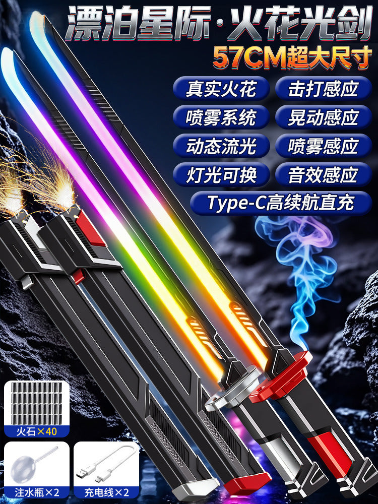 Tiktok viral spray firework lightsaber - wandering swordsman glowing laser sword - katana toy for kids & boys