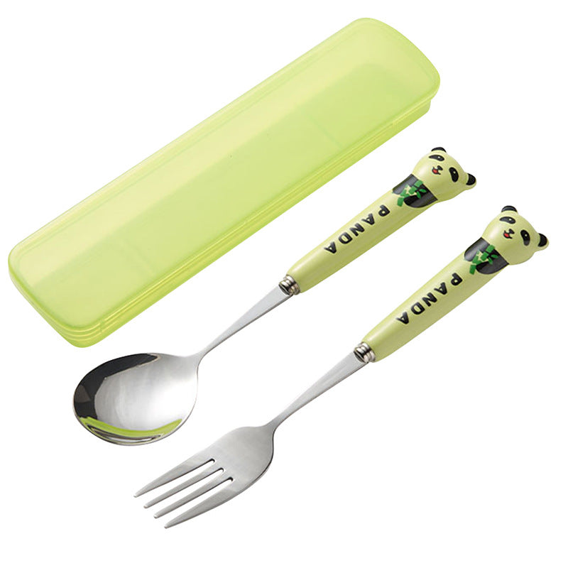 304 stainless steel portable cutlery set - creative panda design with ceramic handle fork, spoon, and chopsticks (3-piece set)