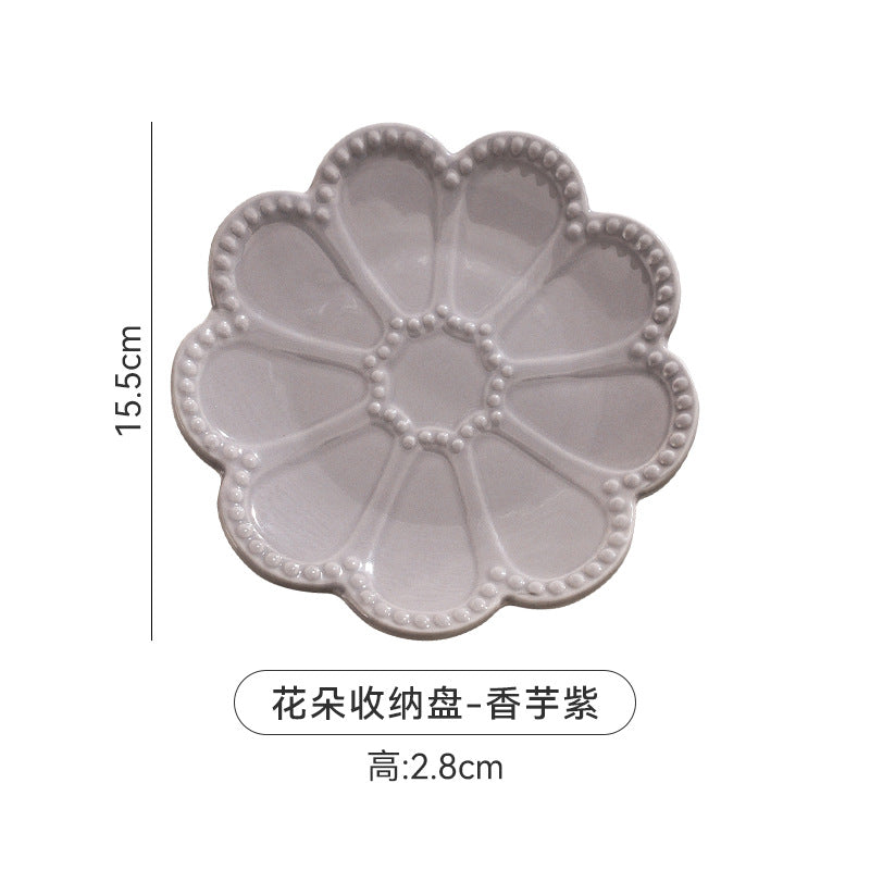 Ins creative floral desktop jewelry organizer ceramic tray - unique embossed entryway display & storage ornament