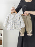 Girls' stylish autumn outfit set  new children's autumn shirt and pants two-piece set for little girls