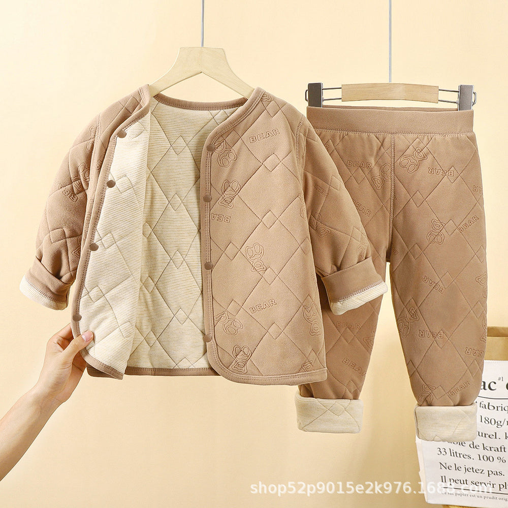 Kids school uniform handy gadgetfall and winternew arrival three-layer quilted cotton boys' cotton coat fleece-linedthickened inner layer girl's cotton jacket type a