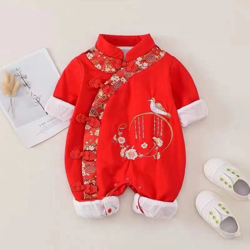 Newborn infant spring autumn stylish first birthday lightweight cotton long-sleeve romper jumpsuit for baby boys and girls, perfect for outdoor wear and full month celebration