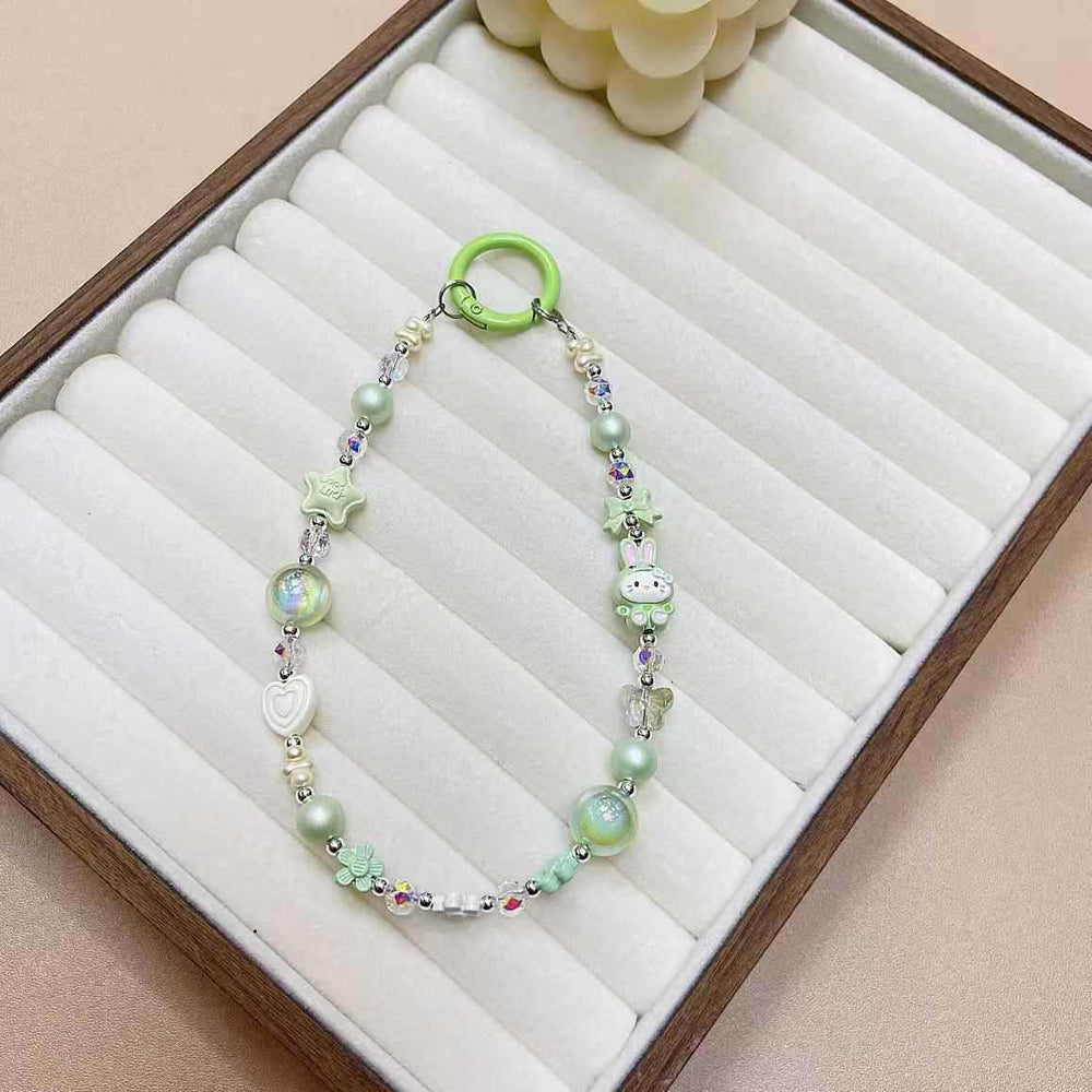 Creative cartoon kt rabbit alloy chain mobile phone lanyard wrist new diy handmade beaded crystal star bag pendant