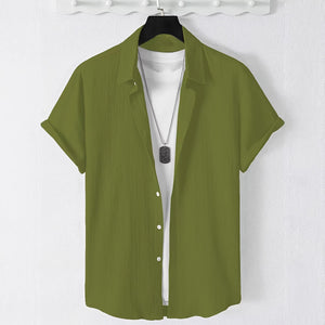 Men's summer solid color short-sleeve shirt - relaxed fit, versatile, breathable, business casual, lightweight top