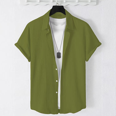Men's summer solid color short-sleeve shirt - relaxed fit, versatile, breathable, business casual, lightweight top