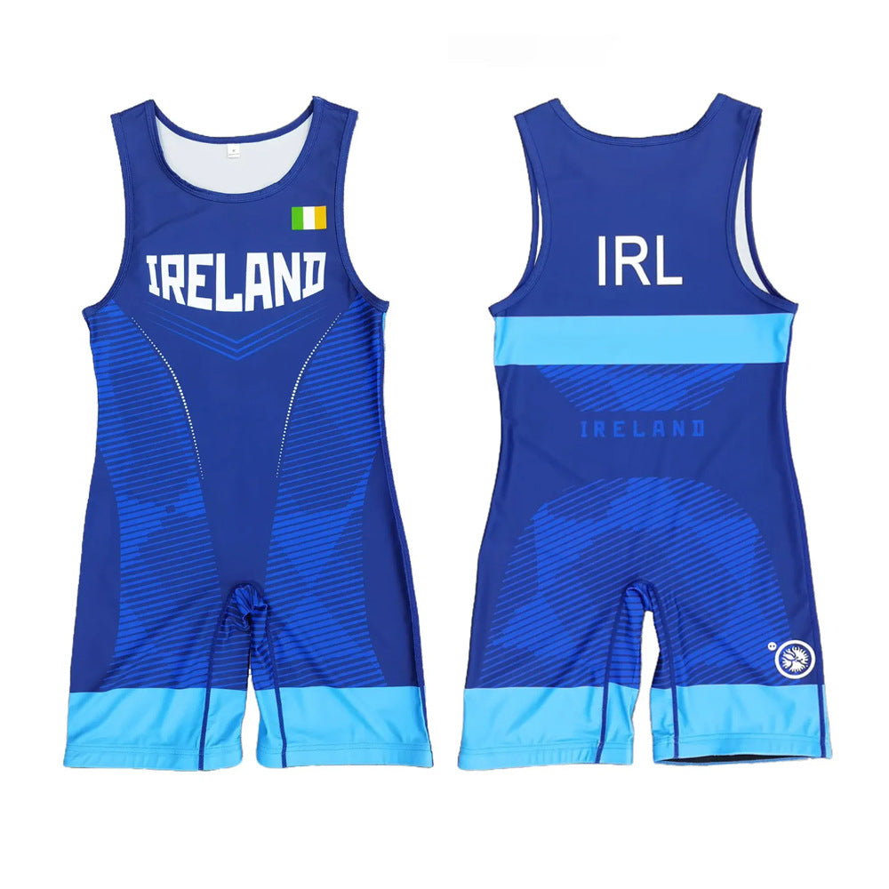 Sublimation full body print men's one-piece wrestling suit custom match weightlifting suit men's and women's free wrestling one-piece vest