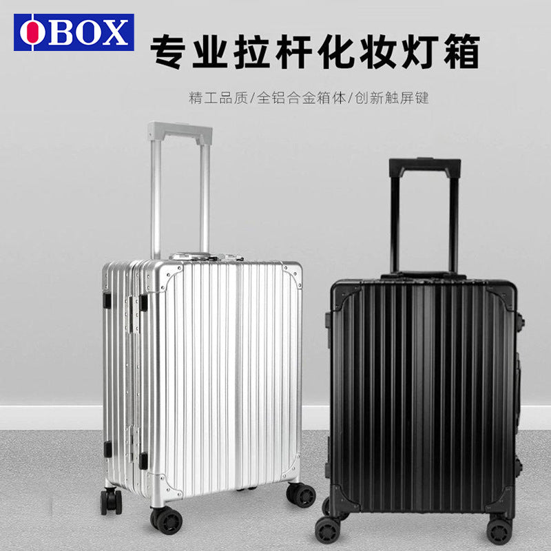 22-Inch aluminum alloy trolley cosmetic case with lamp display Bluetooth audio universal wheel heel makeup embroidery toolbox