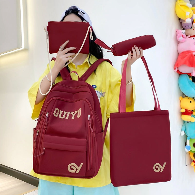Primary and secondary school students schoolbag backpack cute cartoon campus four-piece schoolbag casual large-capacity outdoor backpack