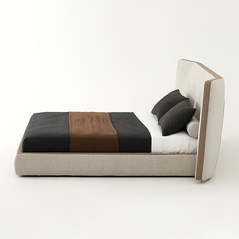 Italian normcore cotton and linen fabric bed designer cream style widescreen bed modern double large apartment house master bedroom bed