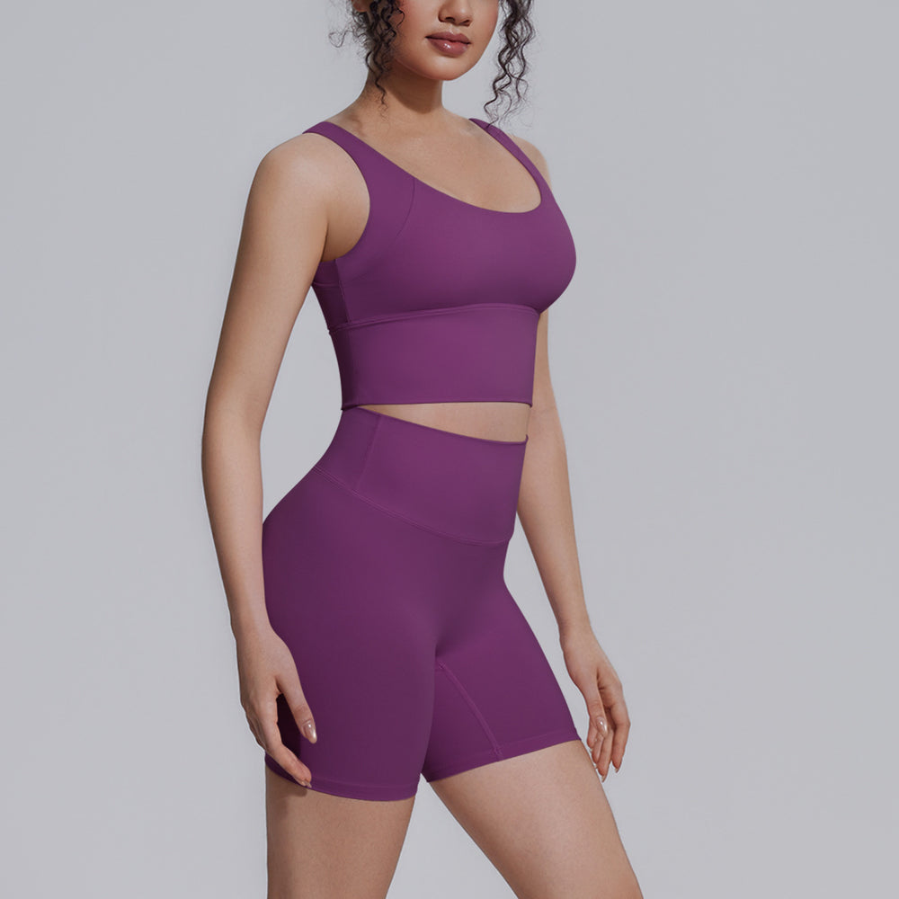 New women's solid color compression yoga set: high-elasticity, back-smoothing, shock-absorbing, breathable activewear for running and fitness