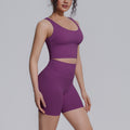 New women's solid color compression yoga set: high-elasticity, back-smoothing, shock-absorbing, breathable activewear for running and fitness