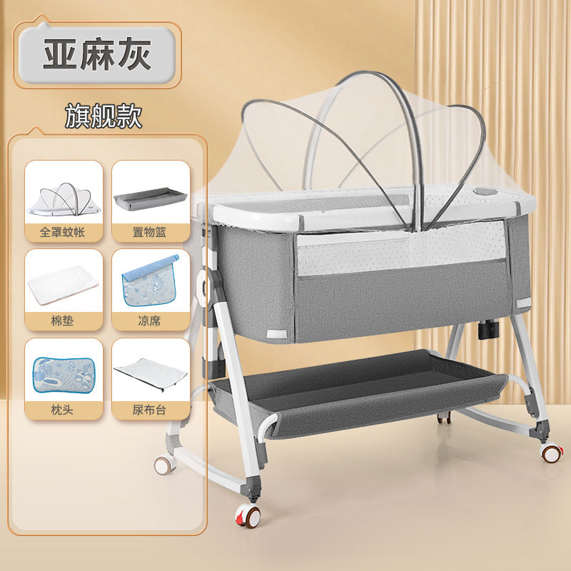 Aluminum alloy baby crib convertible to big bed, multifunctional portable folding children's bed, newborn baby bed, cradle
