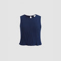 Girls' navy blue sweet sleeveless top with textured detail and back bow + shorts two-piece set