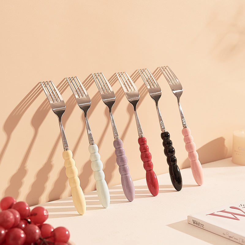 Creamy style 304 stainless steel cutlery set - includes knife, fork, and spoon with ceramic handles. high-style design, perfect for soups. suitable for kids and adults