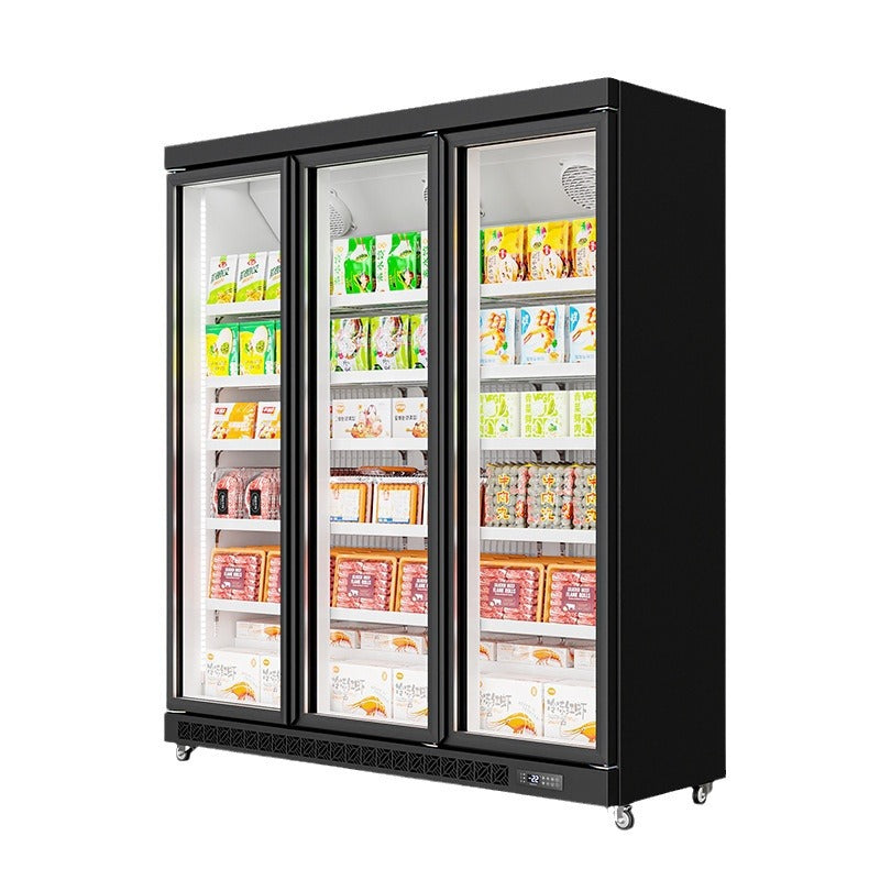 Customized three-door defrost freezer commercial supermarket fresh food freezer vertical durian freezer display cabinet cross-border supply