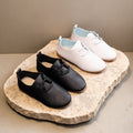 new autumn collection: low-top leather shoes for boys and girls - princess style, new british-inspired lace-up flats, baby black leather shoes