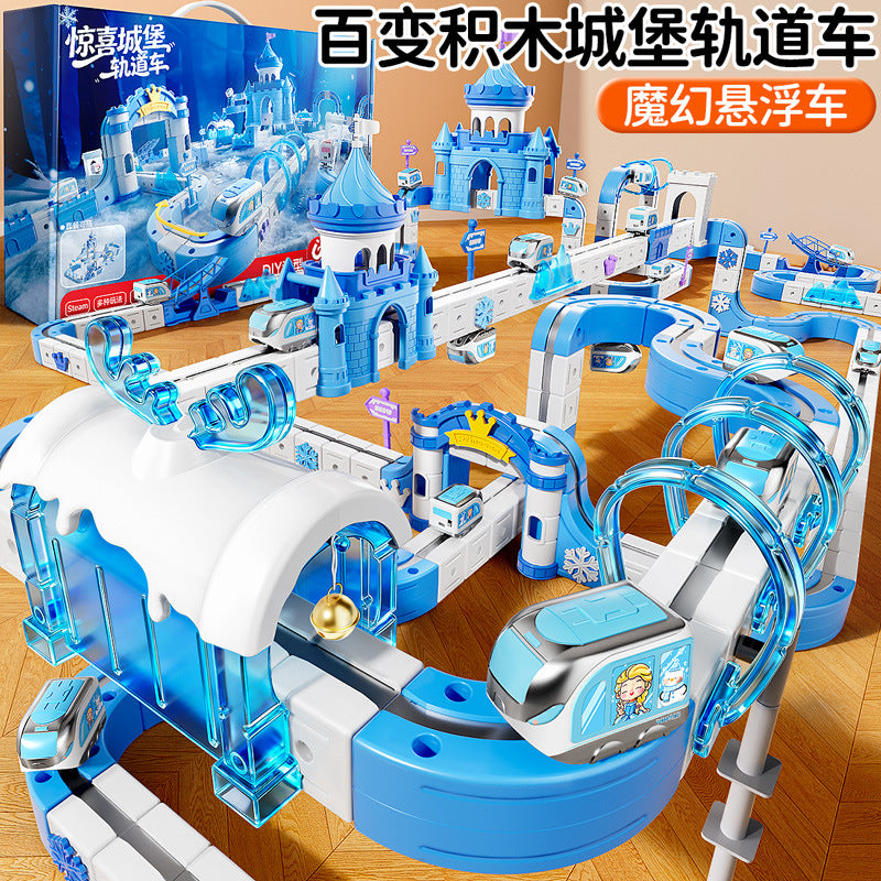 Beijies children's educational ice & snow electric train magic track car cube diy assembly track car toy