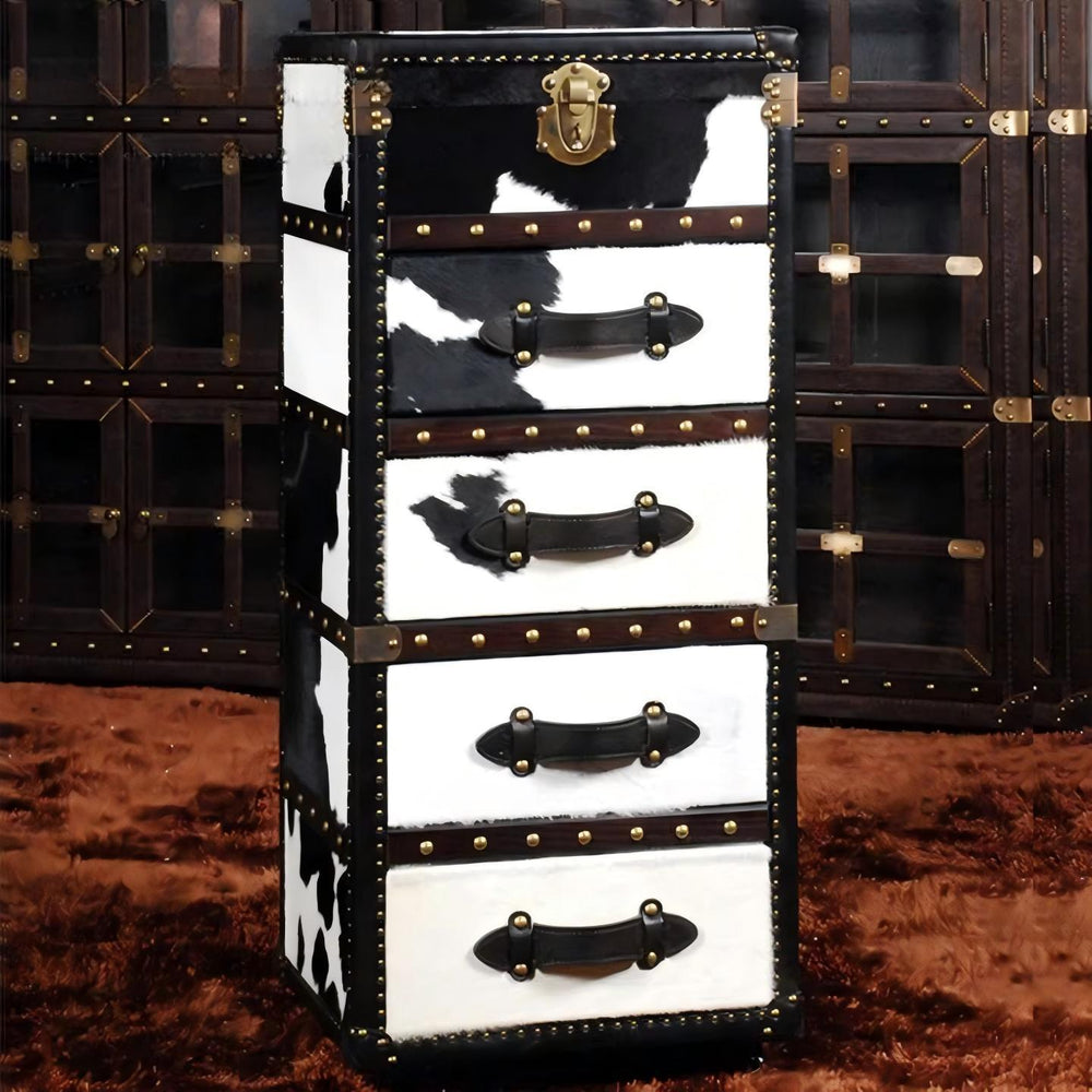 Medieval style furniture american cowhide entrance cabinet retro leather suitcase coffee table b&b cigar bar storage storage chest