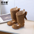 Vancahao ballet style leather boots  new korean style girls' bowknot princess shoes kids' fashion over-the-knee boots trendy