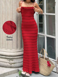 European and american design red ruffle lace sexy camisole dress - new women's slim fit, figure-flattering, unique maxi dress