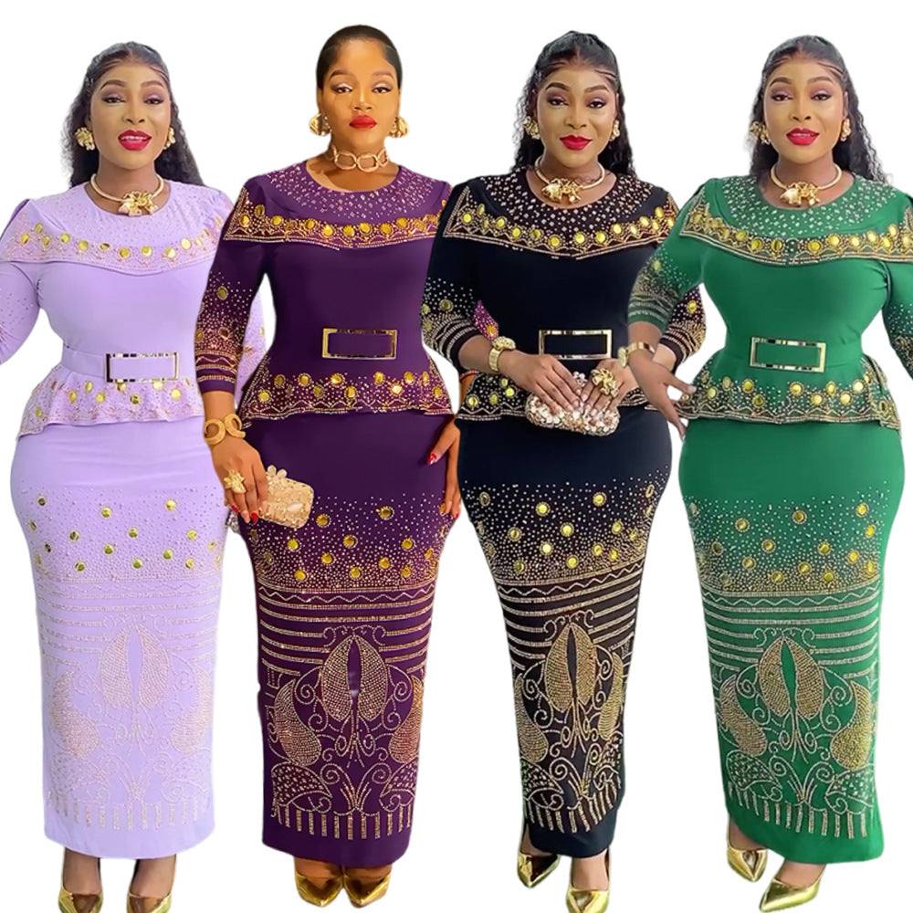african women's fashion fashionexport heavy industry hot diamond dress  plus size hip lift slimming lookdress