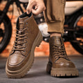 Men's martin boots: spring leather waterproof mid-cut athletic shoes, retro british style outdoor hiking work boots
