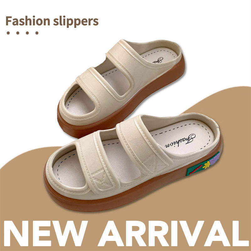 Women's slippers for outdoor wear, 2025 new fairy style sandals, trendy versatile platform slides, cloud-like comfort, thick-soled beach shoes