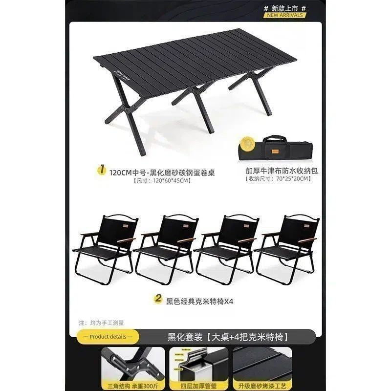 Camping table outdoor multi-functional foldable camping table and chair suit stall table portable plaid camping chair no
