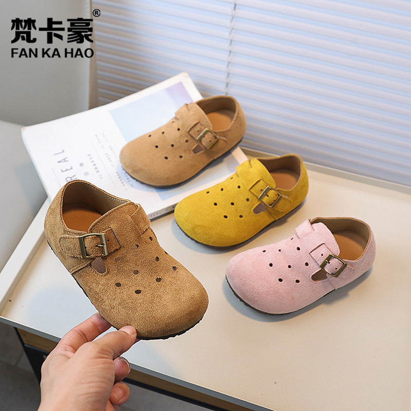 Vancahao niche style design girl cut out birkenstock shoes spring & fallnew arrivalk-stylekids small leather shoes doudou shoes