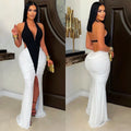 C7573 cross-border   fashion women's sexy v-neck sleeveless slit backless dress
