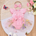 Baby girl party outfit cute ribbed knit & mesh romper with headband set
