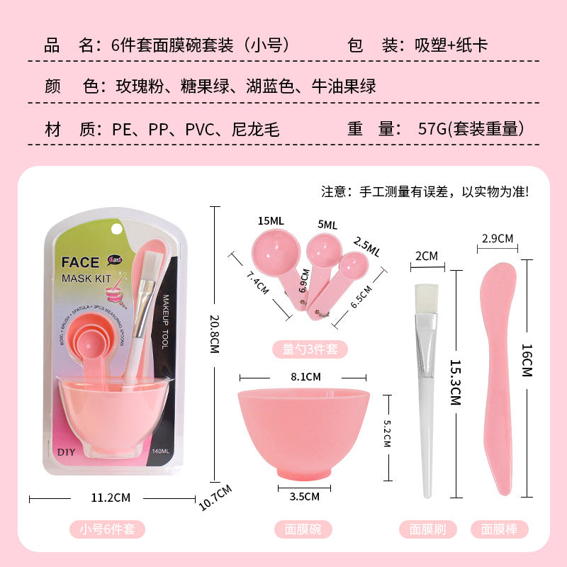 Wholesale spa & beauty tool set: 6-piece mask bowl kit with makeup brushes, mixing spatula, and plastic bowl for mask preparation