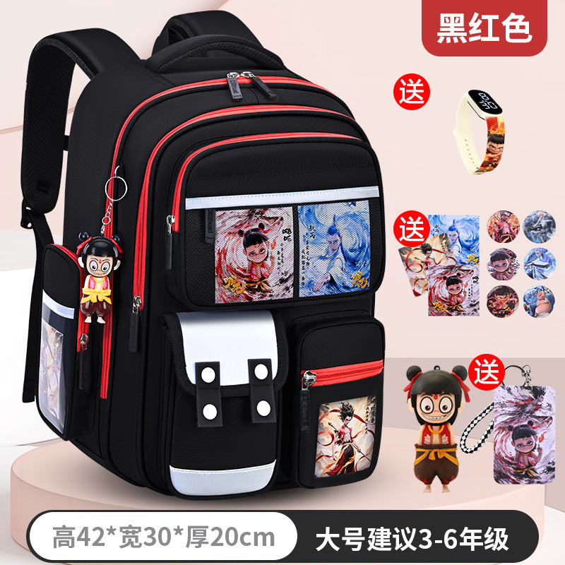 New nezha backpack for elementary school students, grades 1-6, lightweight, spine-protecting, load-reducing, large capacity for boys and girls