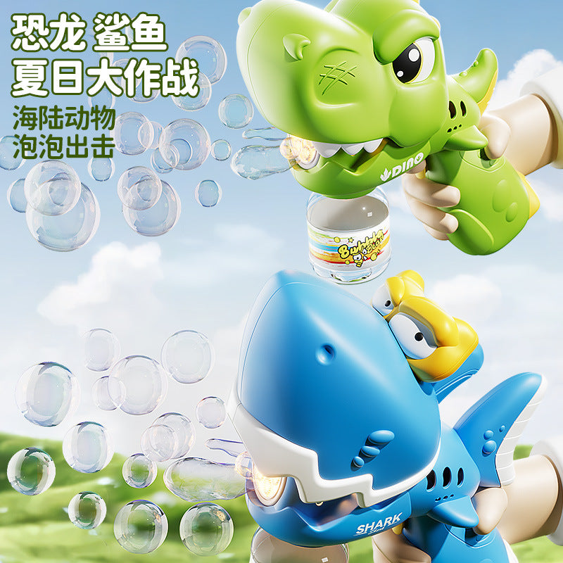 Kids' automatic light-up bubble machine - hot-selling shark & dinosaur electric bubble gun - perfect for parks, plazas, and street vendors!