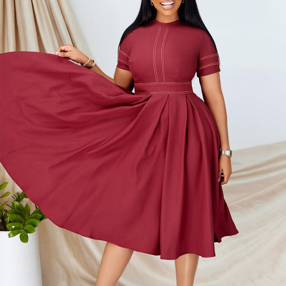 D385 african plus size women's clothing  summer new arrival elegant a-line maxi dress short sleeve export dress