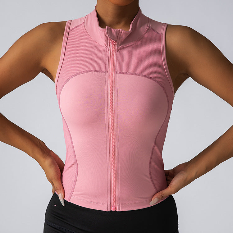 Lulu-inspired yoga tank top: seamless, high-end, zippered sleeveless vest for women - perfect for workout, fitness, and concealing underarm fat