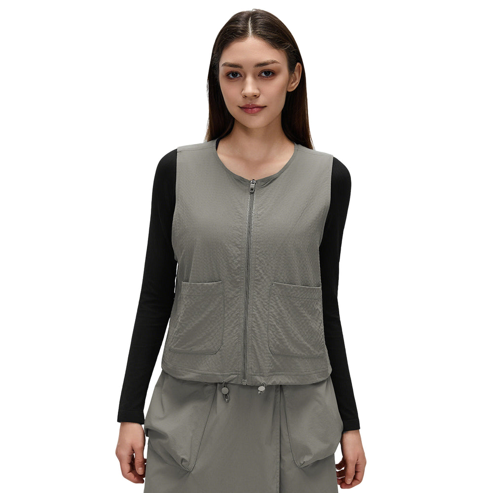 Casualeasiest for match round neck vest vest women's quick-drying breathable sleeveless topsshort zipper sports outweard26001