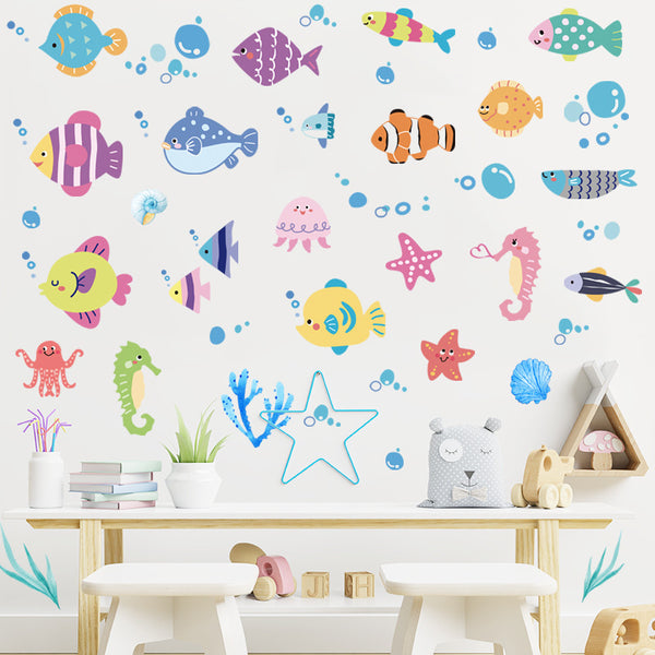 Children's room ocean fish decorative sticker swimming pool mother and baby room sticker European and American decorative fish wall sticker