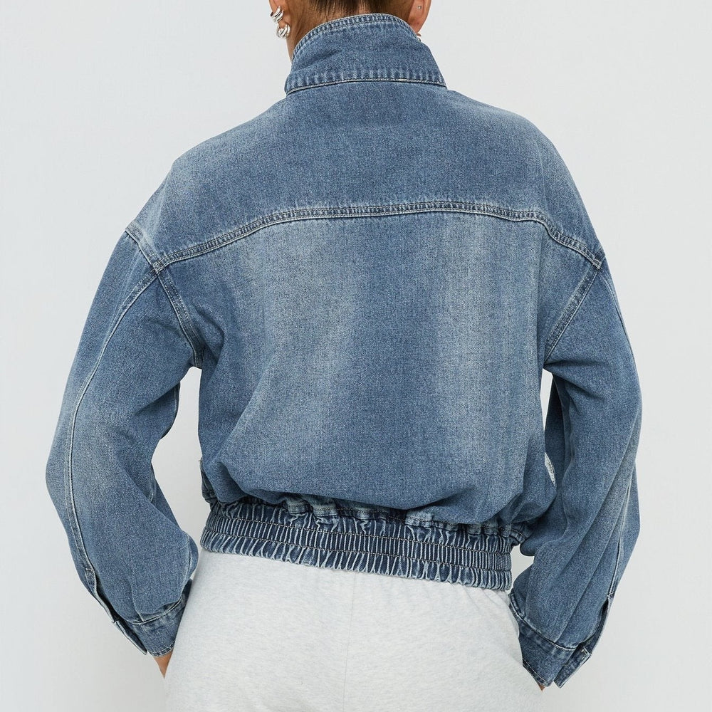 fashion style  spring autumretro washed stand collar casual denim jacketoutwearshortlong sleeves