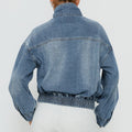 fashion style  spring autumretro washed stand collar casual denim jacketoutwearshortlong sleeves