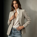 European and american casual style plus size blazer - collarless, single button, pocket design, loose fit, slimming, commute suit jacket
