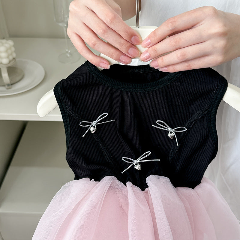 Girls' summer dress: new style baby girl dress, kids' fashionable and versatile black tank top with tulle skirt