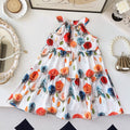 Trendy new girls' sleeveless sundress - summer halter neck floral print kids' dress - korean style bestseller