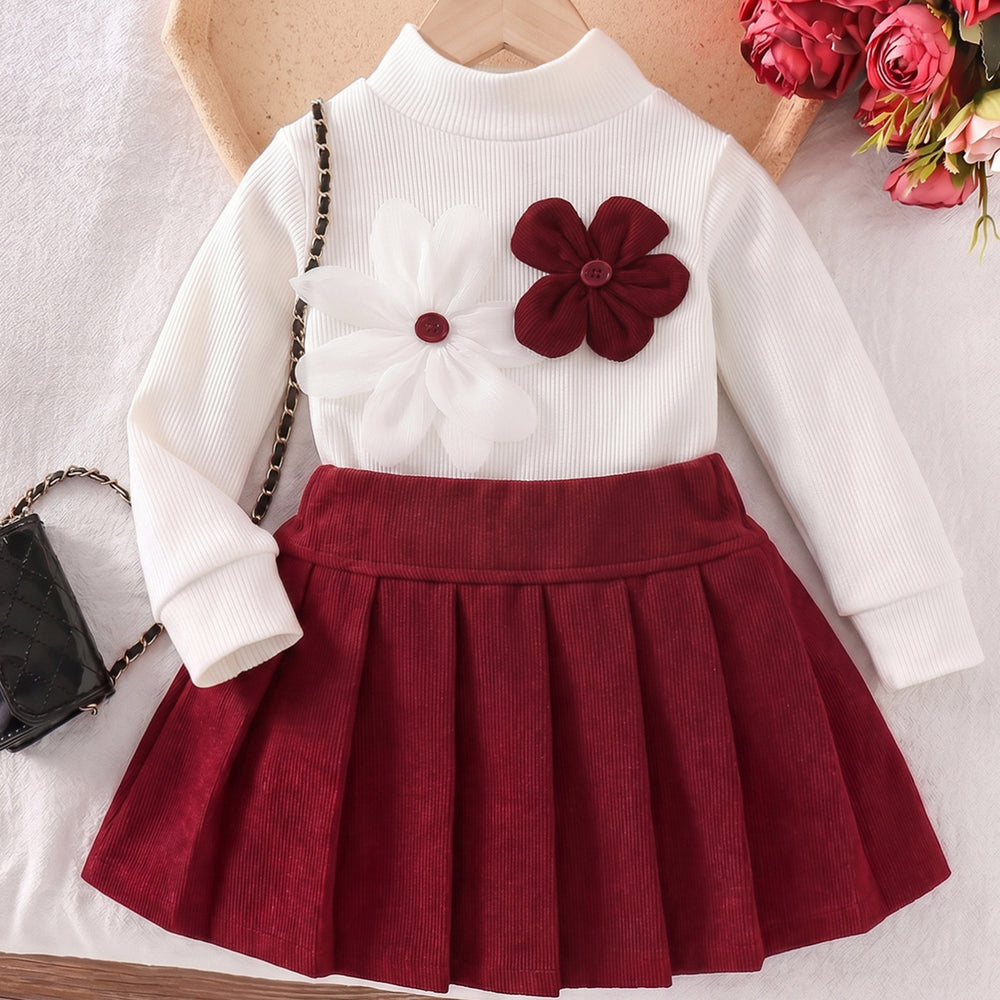 hot-selling girl stereo flower tops + a-line pleated skirt suittwo-piece set baby suit