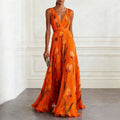 women's summer new arrivals: european and american style cross-border dress - elegant printed, waist-cinching v-neck dress