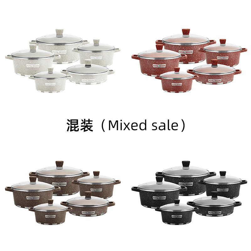 Wholesale factory export die-cast soup pot combination suit pot non-stick pot for home cooking pot soup pot aluminum pot ten-piece set