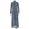 European and american style ins cross-border women's clothing slim fit printing fashion waist a-line skirt home high collar long sleeves breathable dress